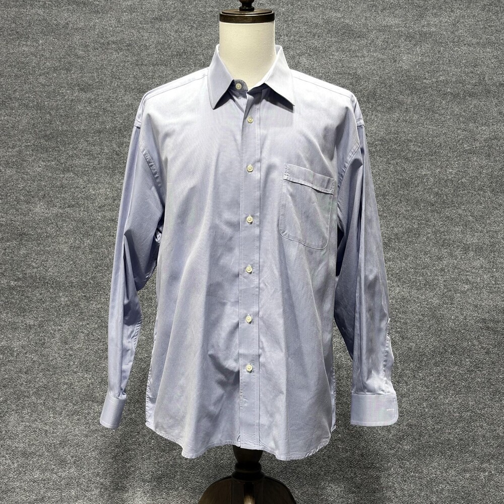 Hickey Freeman Shirt Mens 18-35 Blue 100% Cotton Long Sleeve Dress Button Front